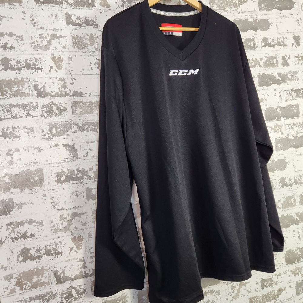 CCM‎ Hockey Long Sleeve Shirt Black V Neck Men's Size L Polyester Athletic - Picture 2 of 14